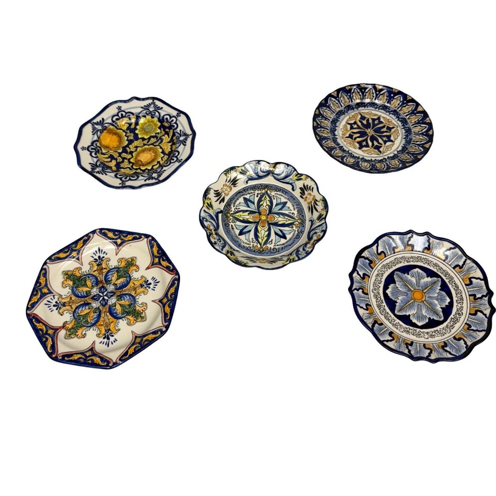 Vintage I. Godinger & Co. Hand Painted Plates Ceramic Floral Mediterranean Set 5